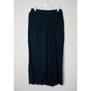 Umgee Usa Pants Women's Medium Black Linen Blend Wide Leg Scalloped Hem‎ Cropped